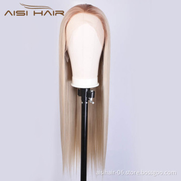 Aisi Hair Long Brown Wig Heat Resistant Synthetic Fiber Lace Front Wig Silky Straight Lace Frontal Wigs For Black Women